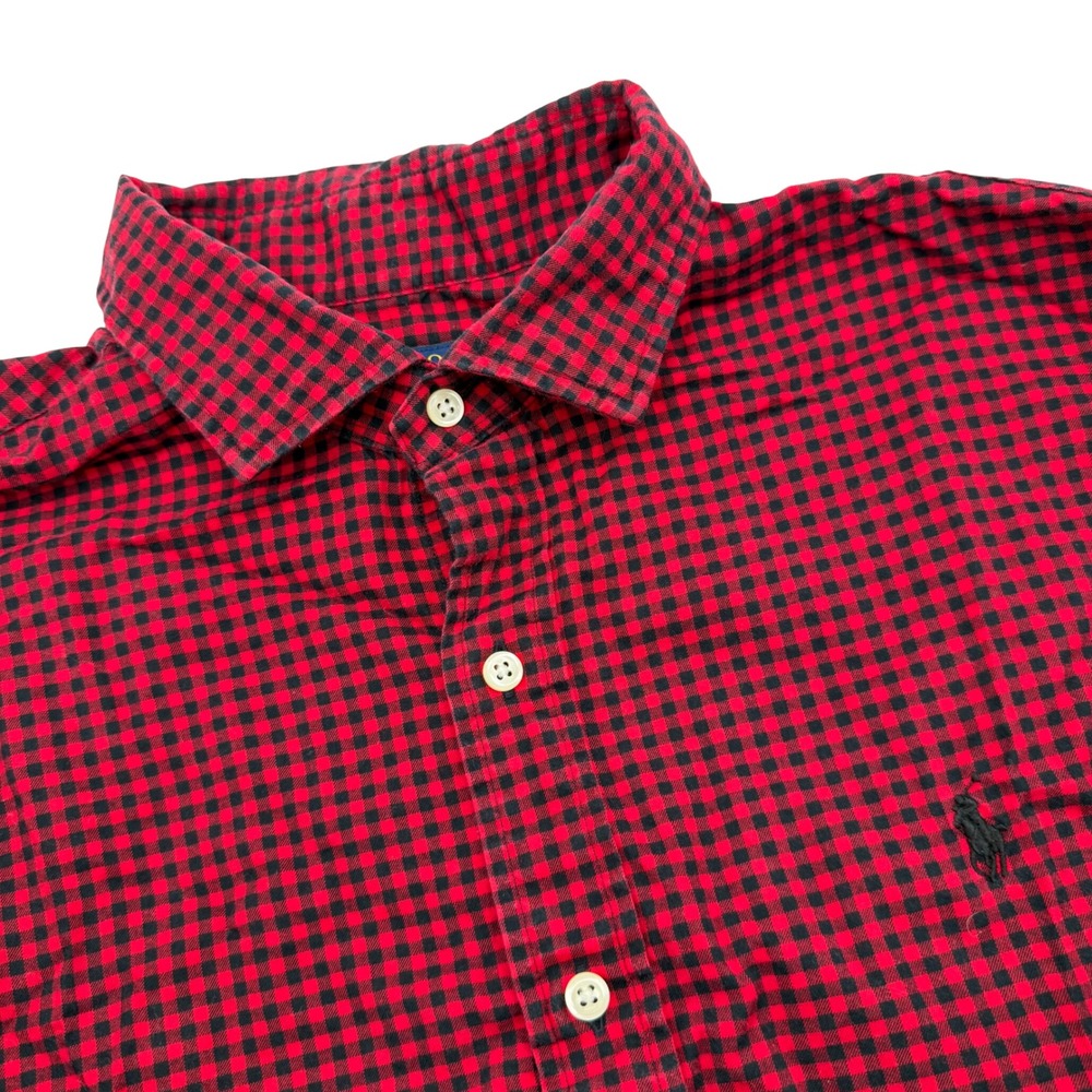 Polo Ralph Lauren Button Down Men's Large Red Black Gingham Check Long Sleeve